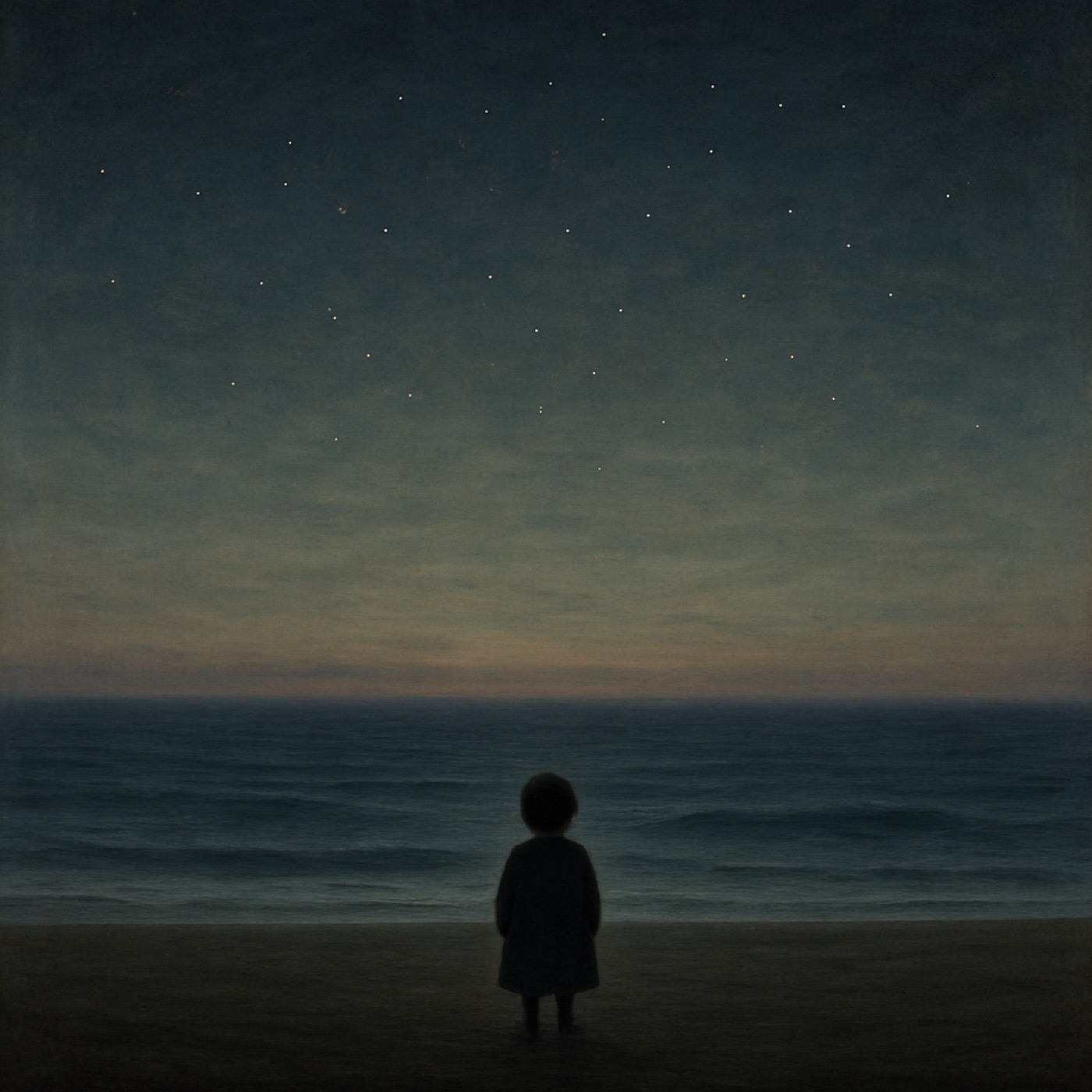 Un enfant face à l'immensité, au crépuscule
