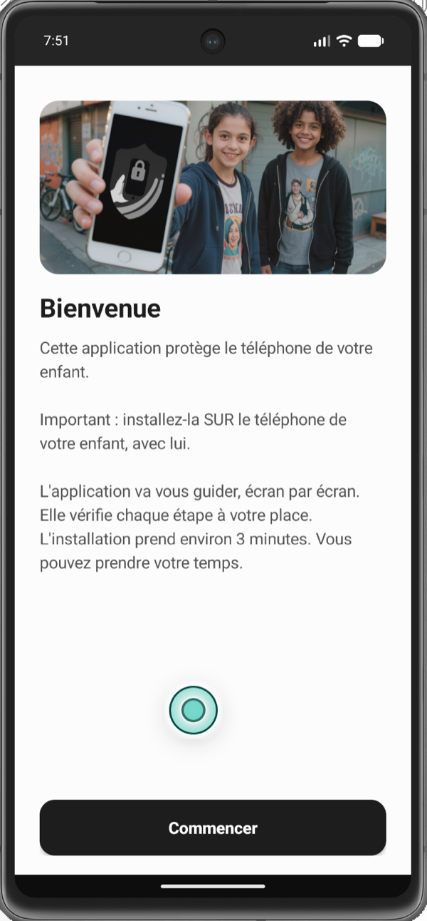 Écran d'accueil de l'application Shelkid